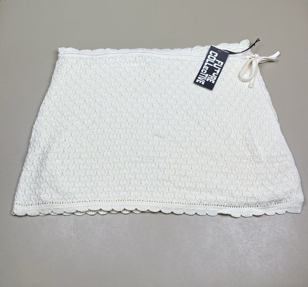 Future Collective Crochet Wrap Skirt Cream Knit Beach Cover Up Womens XL NWT
